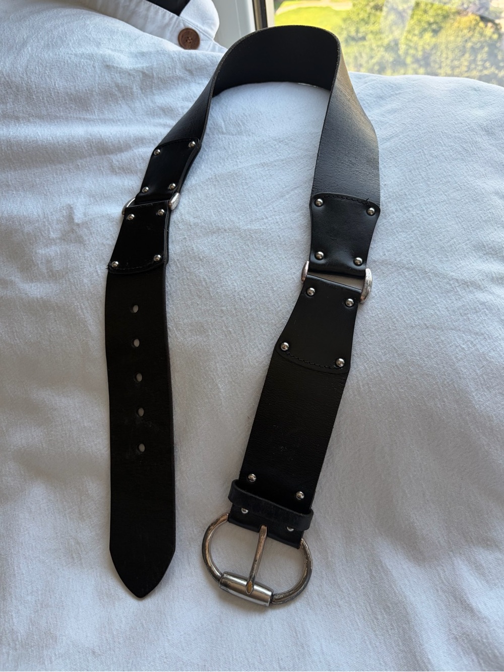 Vintage Linea Paul LP Collections Black Leather 3-Buckle Statement Belt